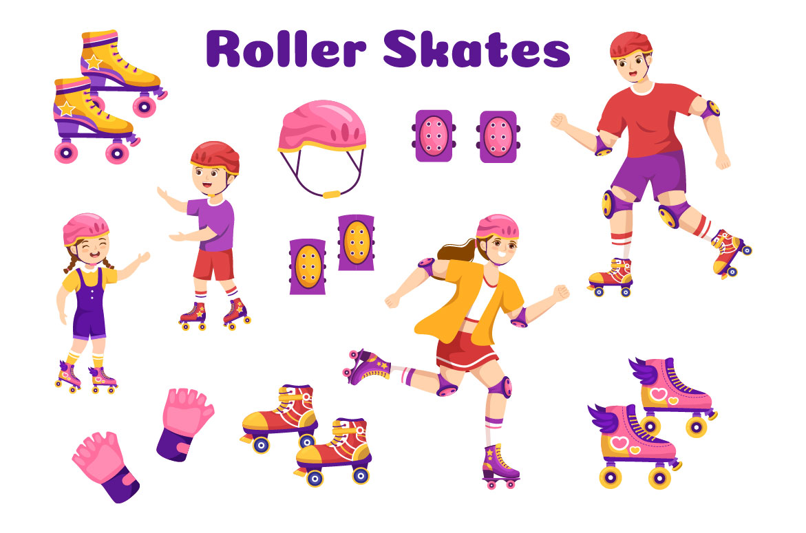 Cartoon Roller Skates Illustration preview image.