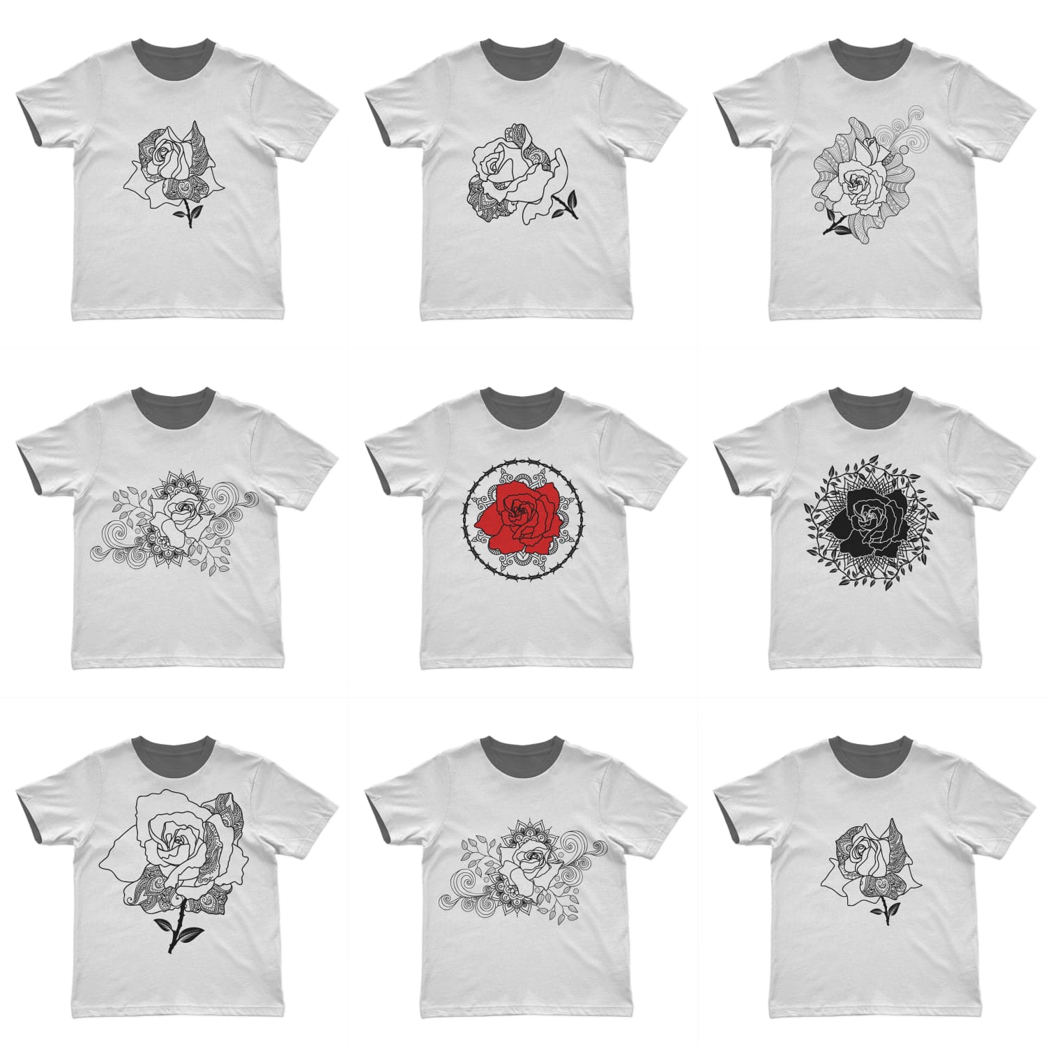 Rose Mandala Svg T-shirt Designs cover.