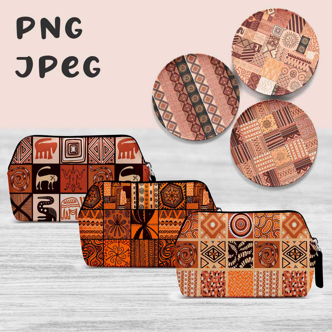Image of wallets with beautiful patterns in African style.