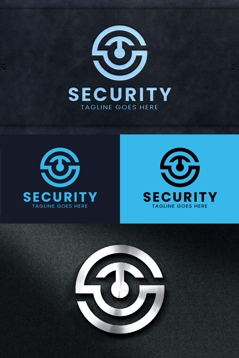 Pinterest collage image with S Letter Monogram Security Logo Design Template.