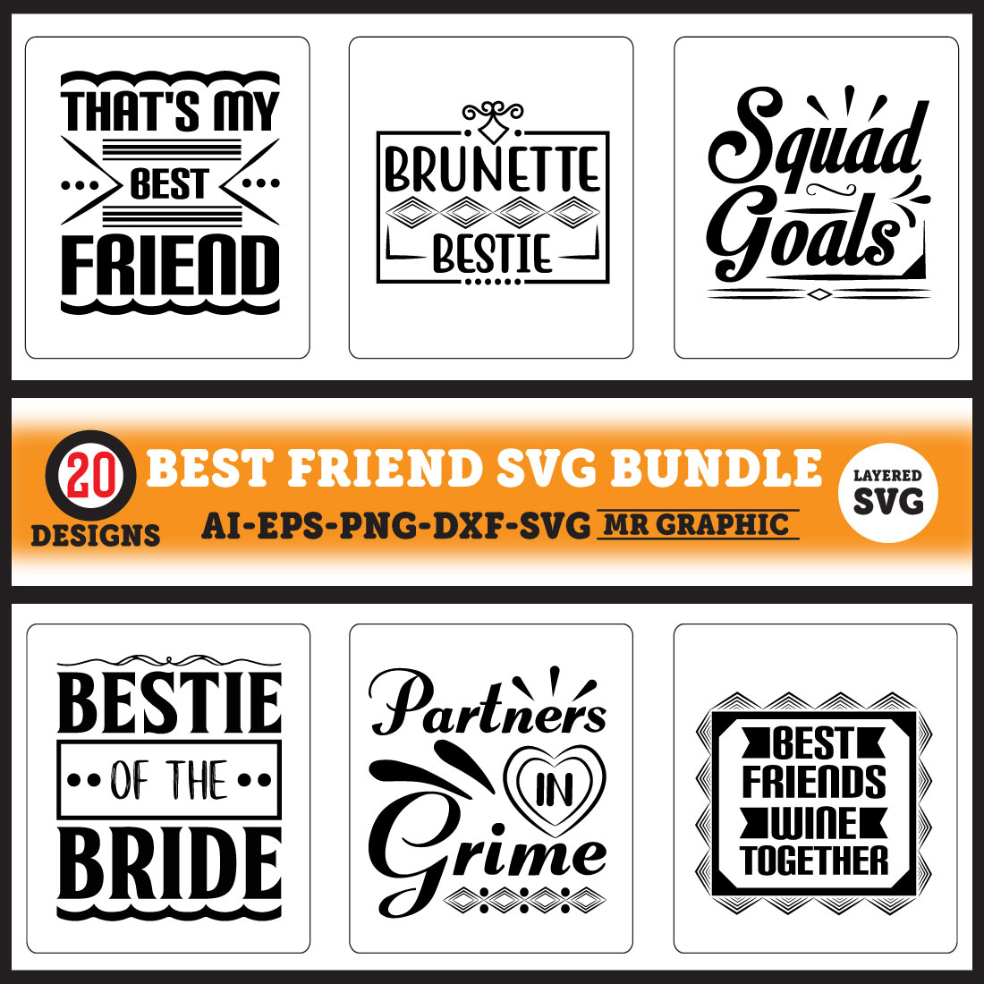 A pack of unique images for prints on the theme of friends