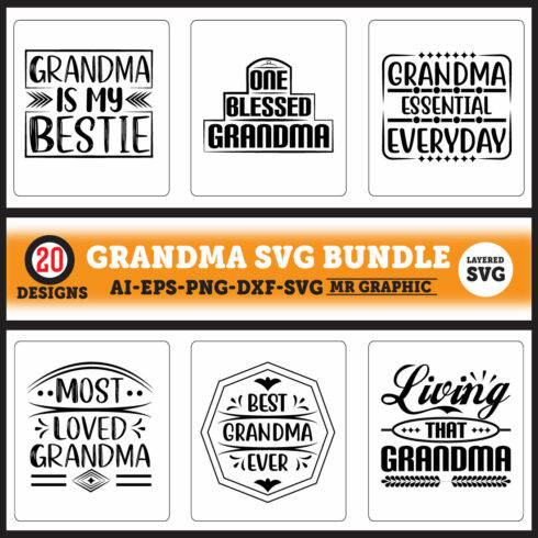 A selection of charming images for prints on the theme of the grandmother