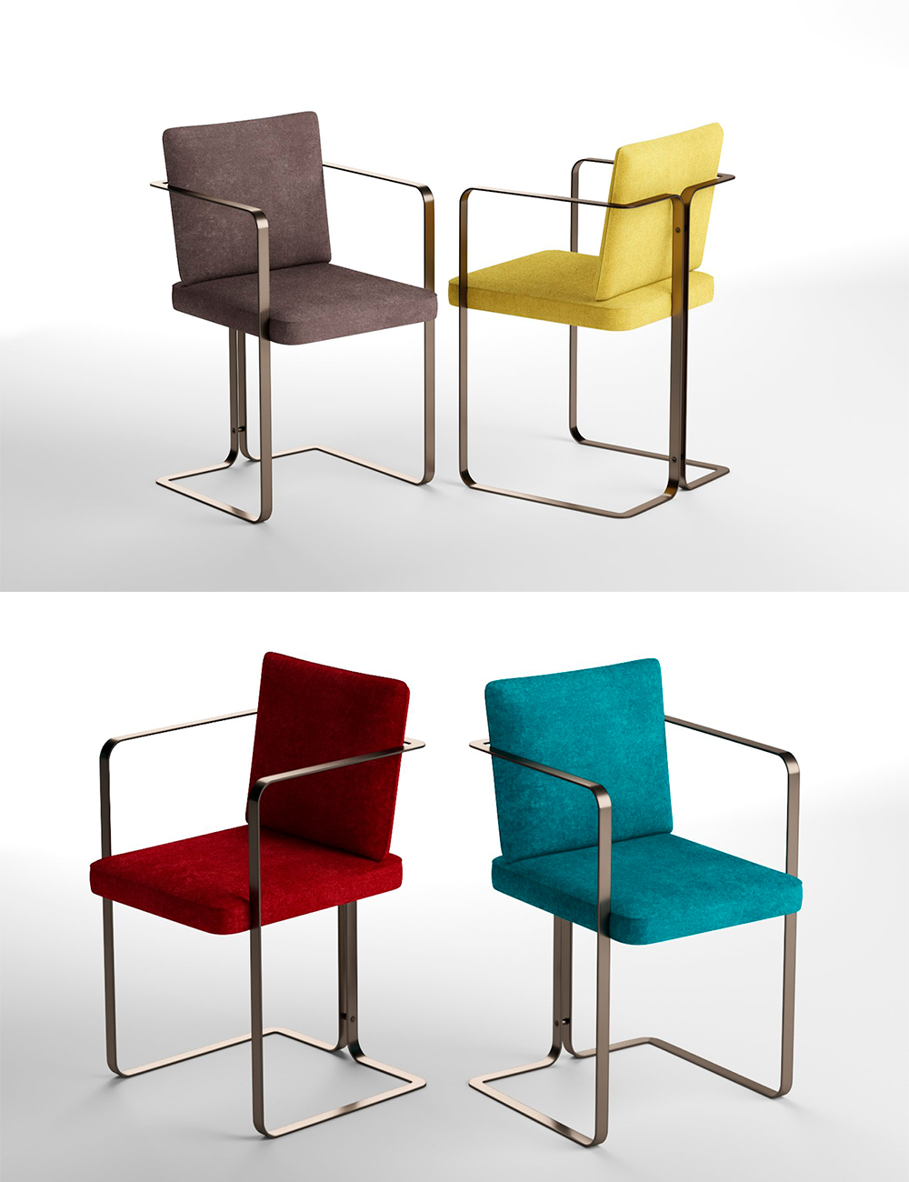 Rendering of a gorgeous 3d model of an armchair in various colors