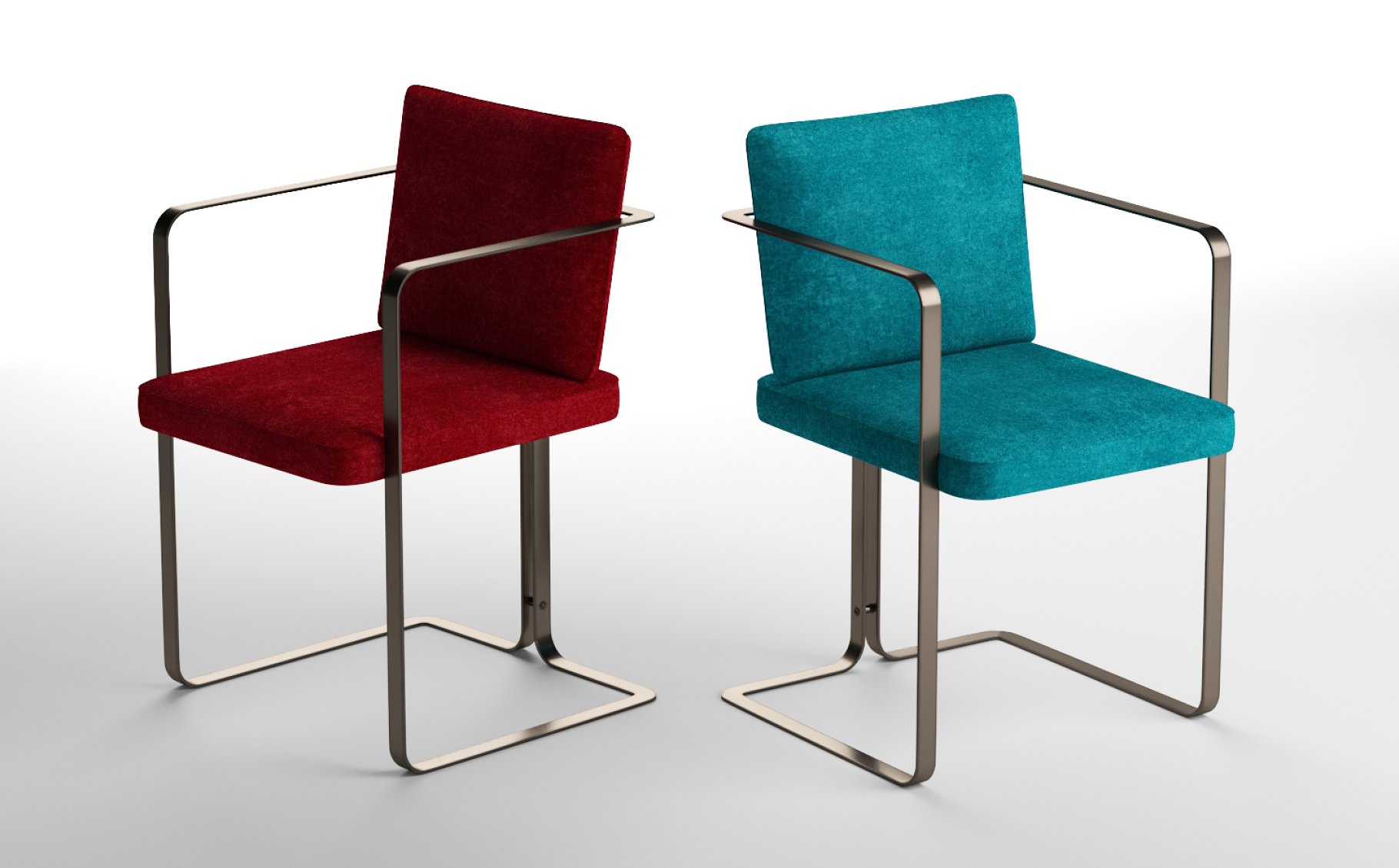 Rendering of a beautiful 3d model of an armchair in two colors