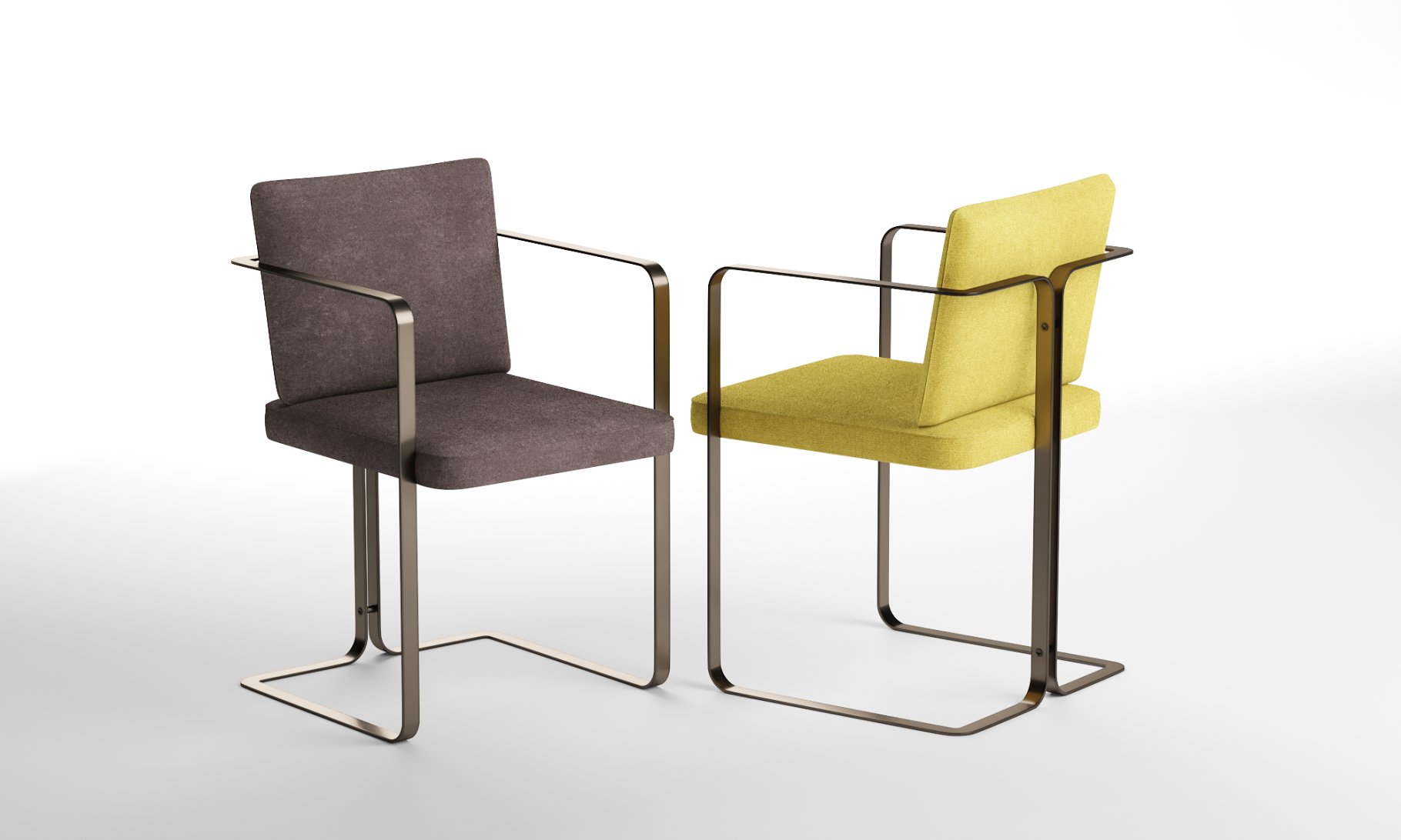 Rendering of an adorable 3d model of an armchair in two colors