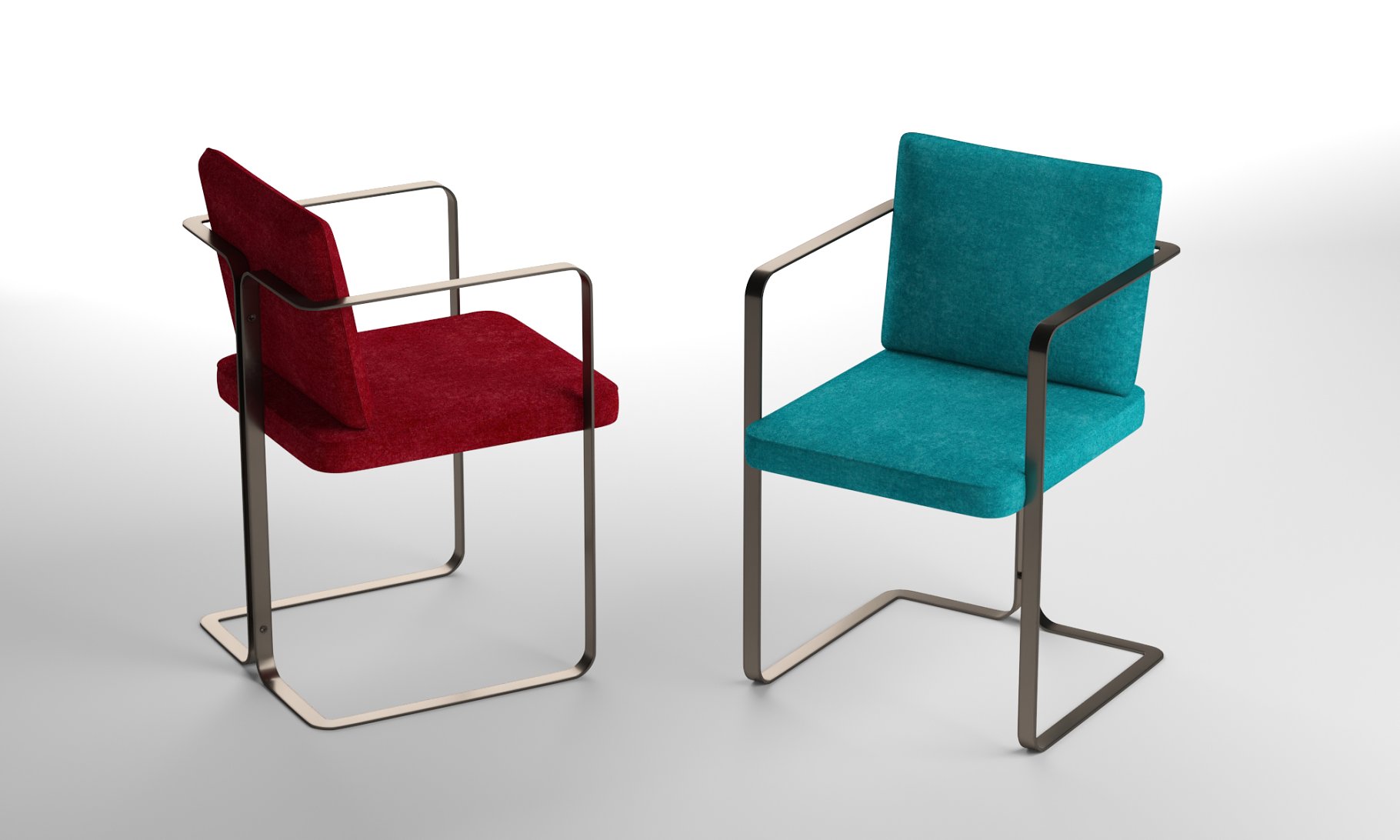 Rendering of an enchanting 3d model of an armchair in two colors
