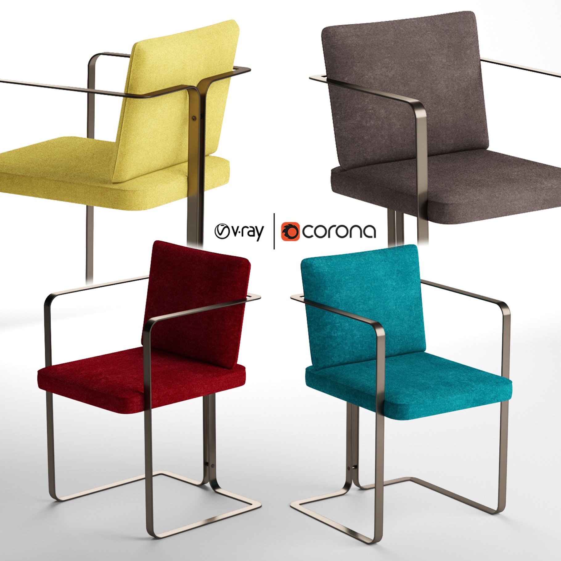 Rendering of an irresistible 3d model of an armchair with in various colors