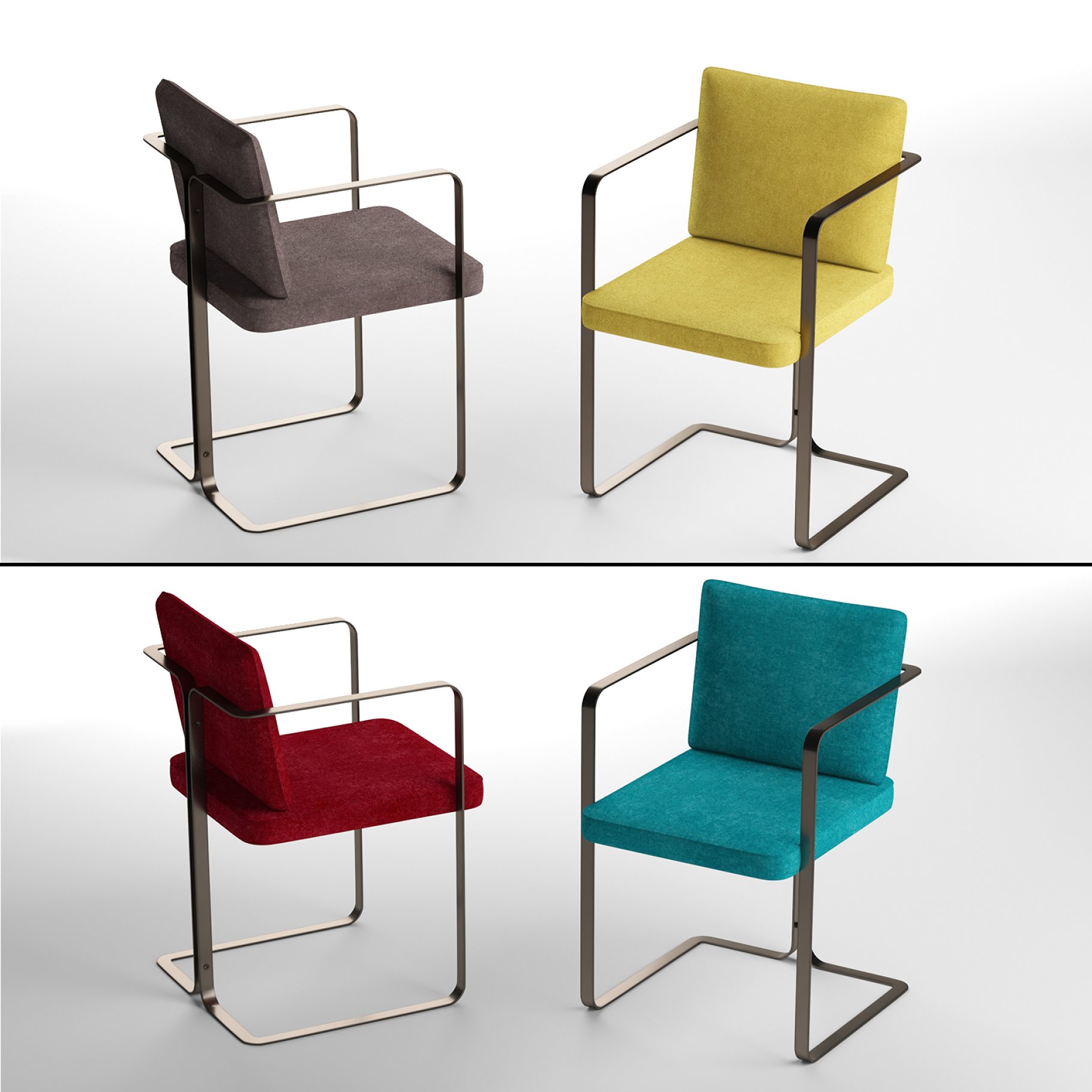Rendering of a gorgeous 3d model of an armchair with in various colors