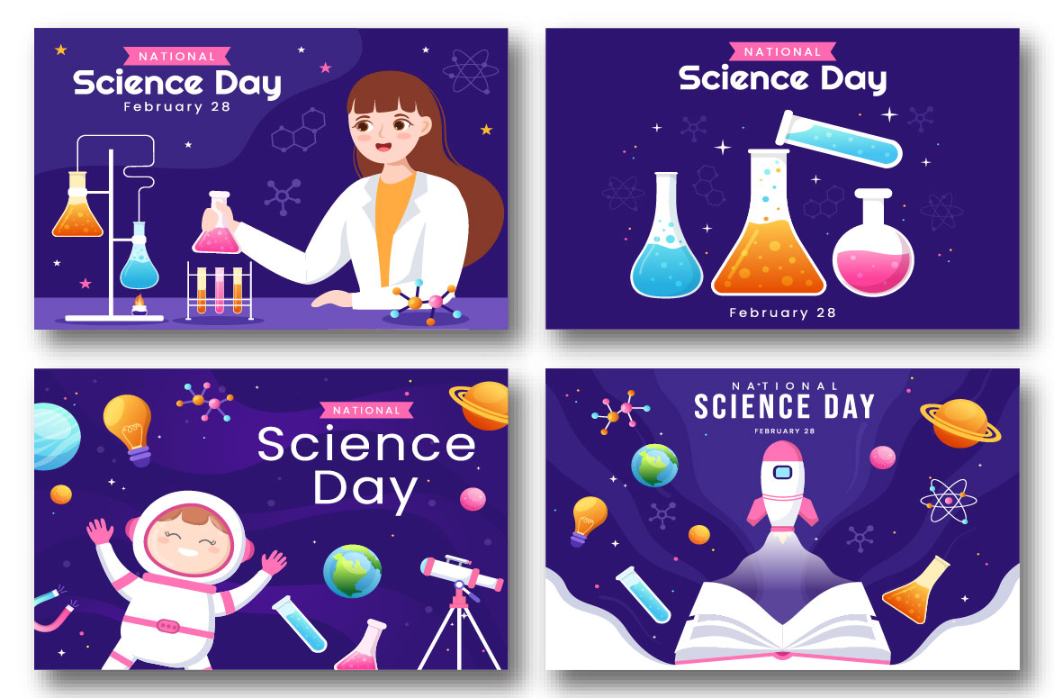 Cartoon Science Day Graphics Design preview image.