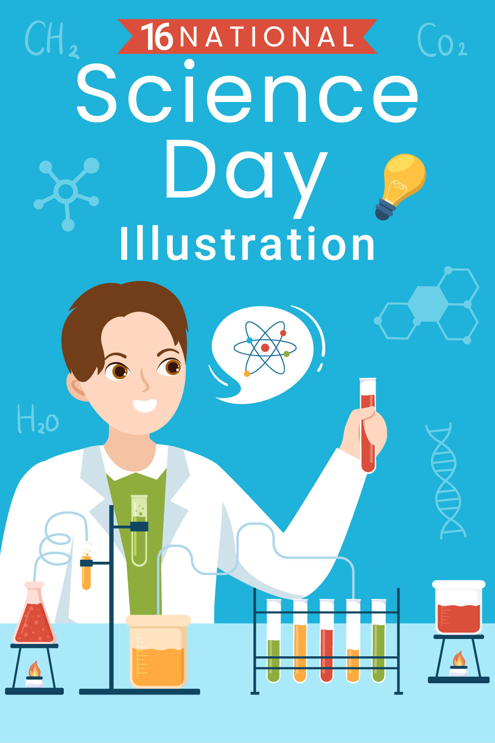 National Science Day Illustration pinterest image.