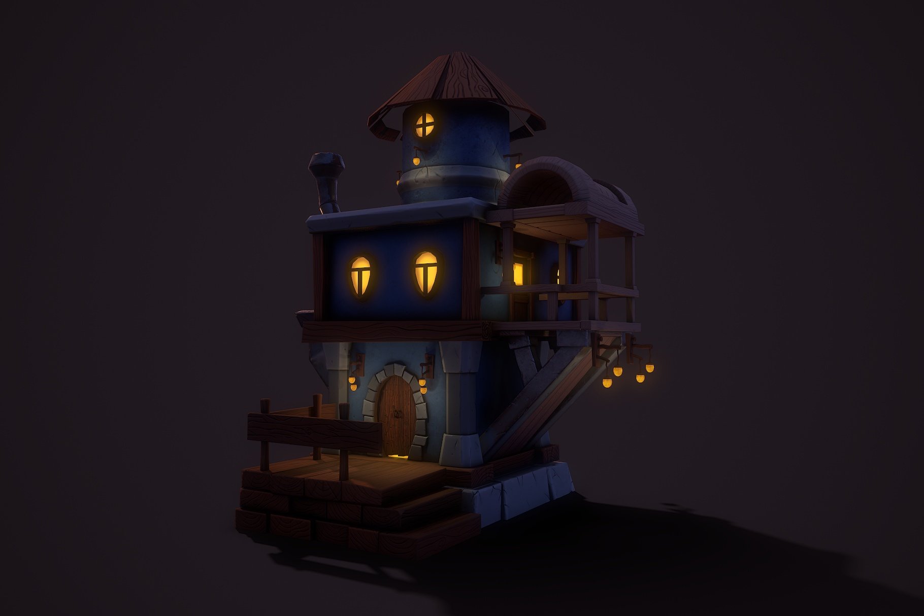 Front right mockup of fantasy teapot house.
