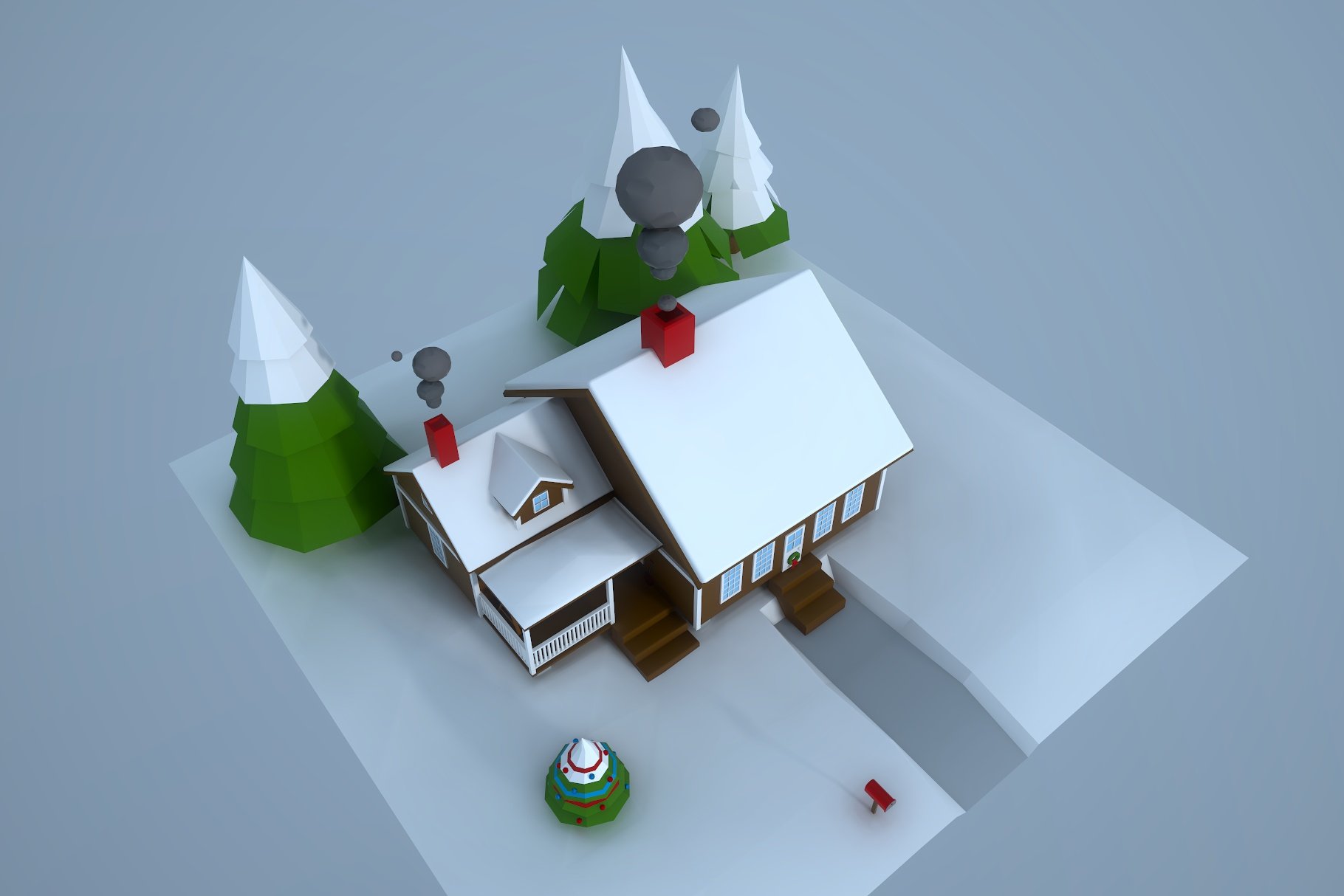 Low poly house mockup from above.