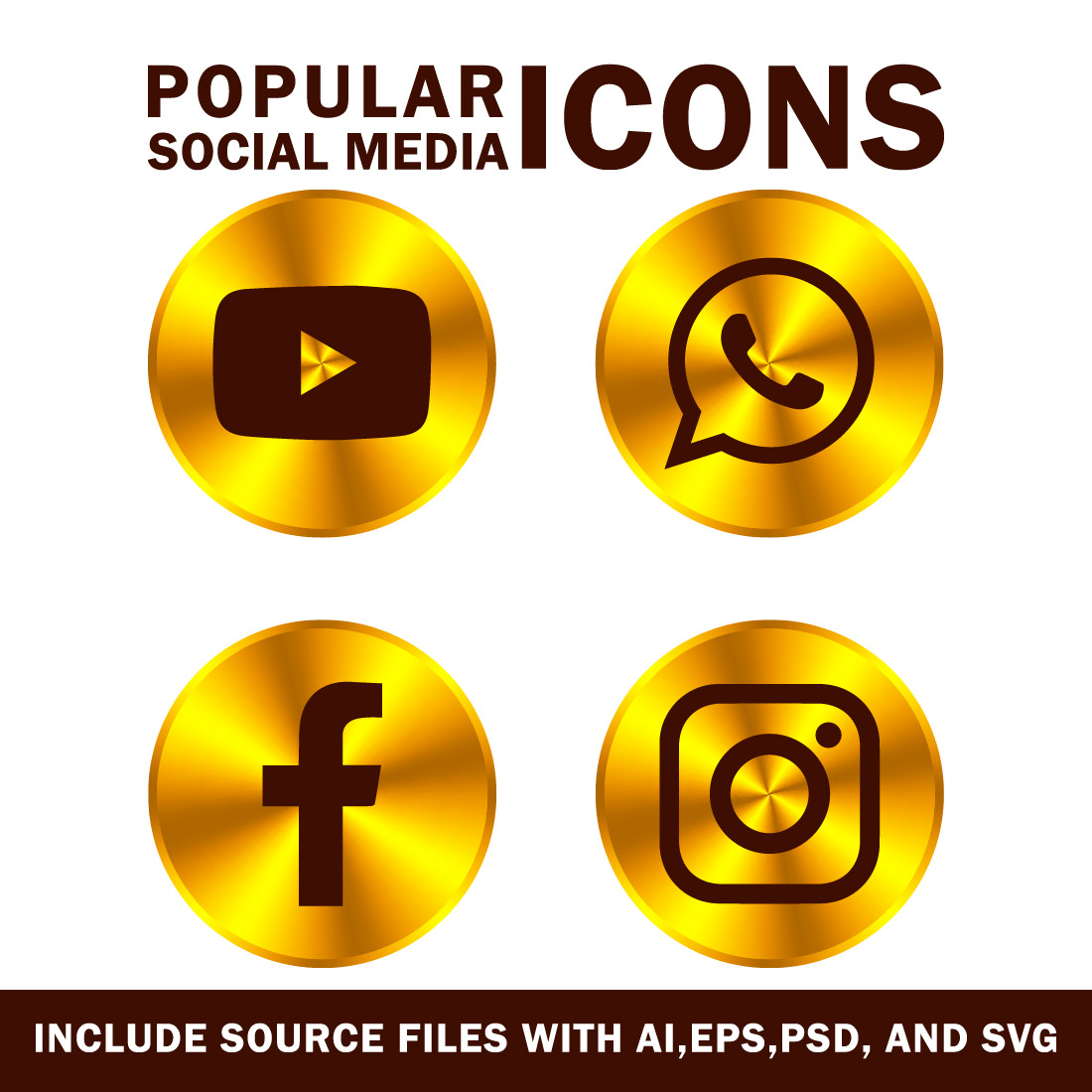 Golden icons for the most popular social media.