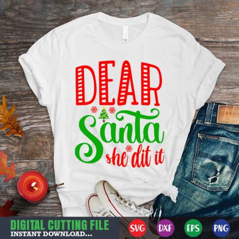 Dear Santa She Did It Typography Design cover image.