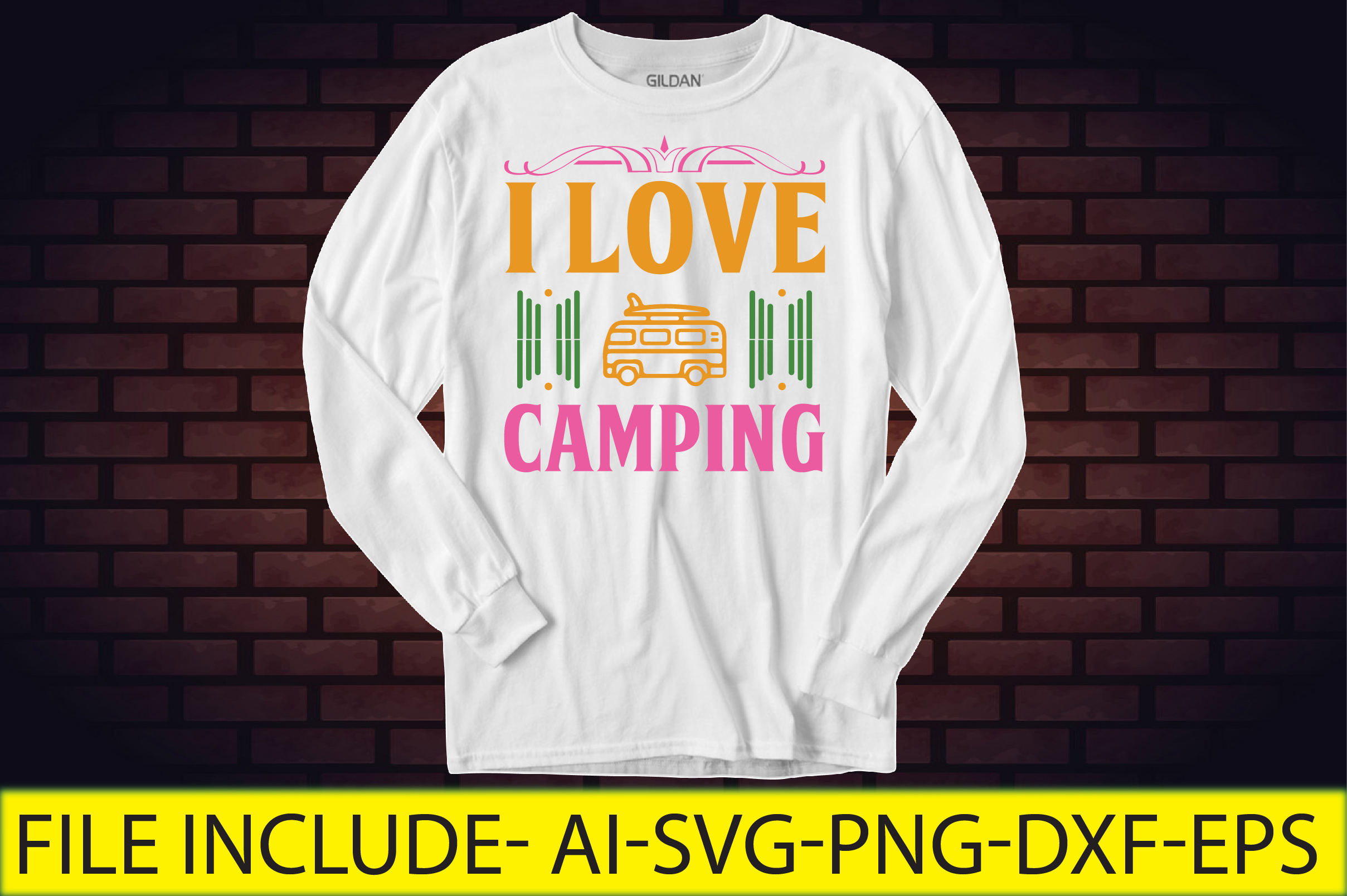 Image of sweatshirt with enchanting inscription I love camping