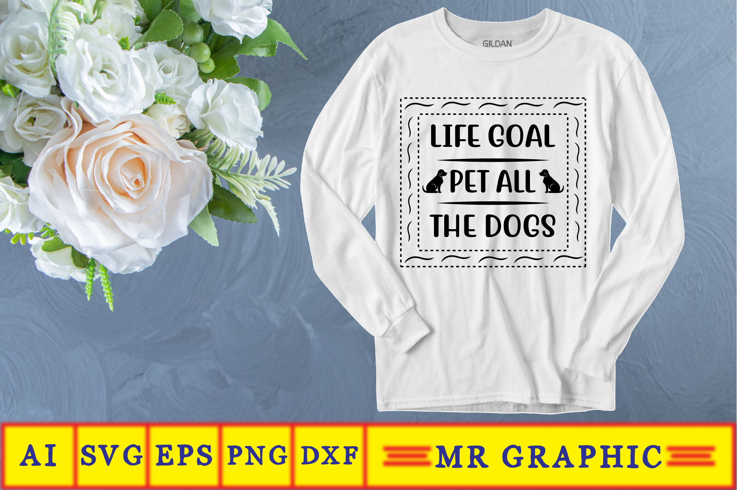 Image of a sweatshirt with a charming inscription Life Goal Pet All the Dogs