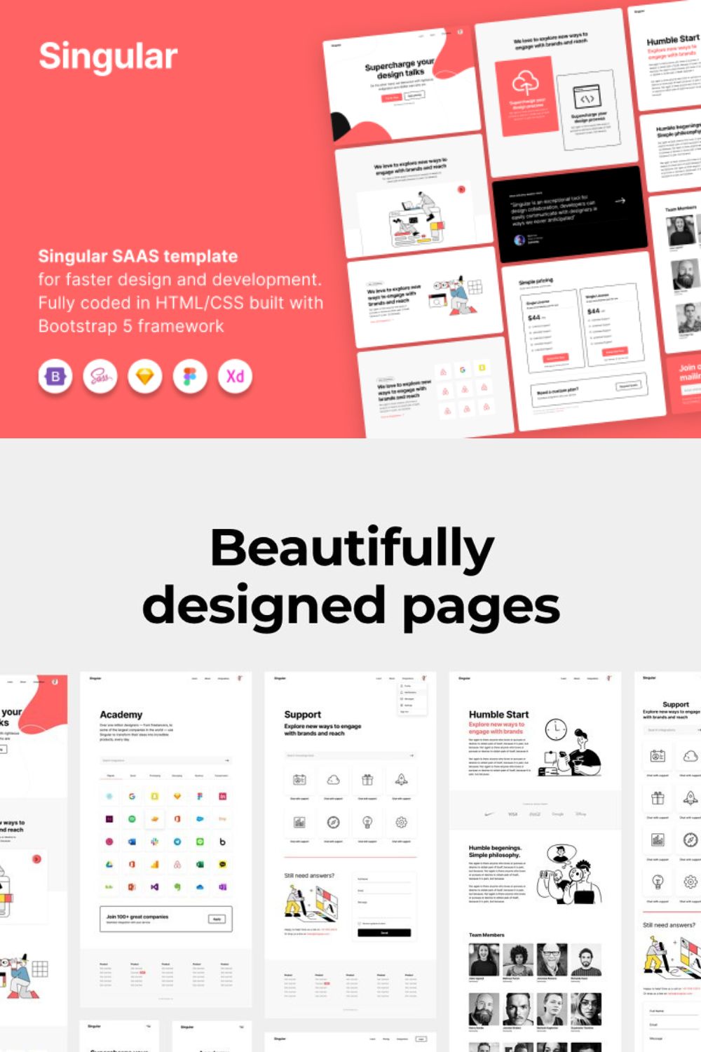 Singular SAAS Website Template with Bootstrap pinterest image.