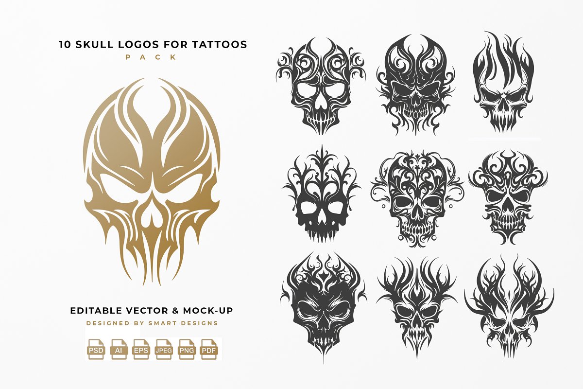 Cover image of Skull Logos for Tattoos Pack x10.