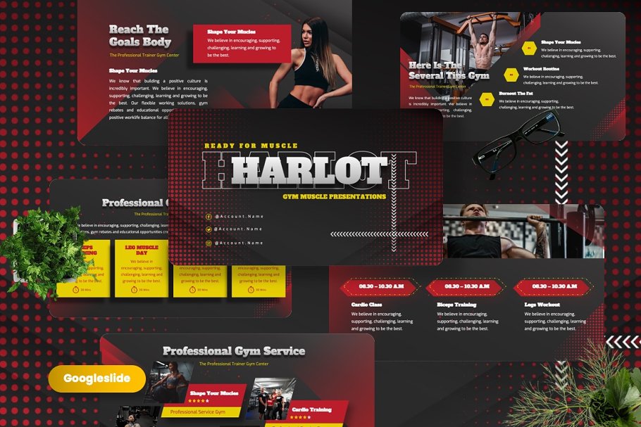 Cover image of Harlot - Gym Muscle Google Slide.