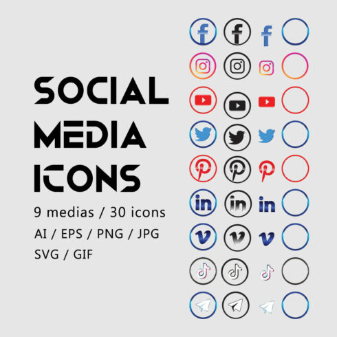 Set of 30 Social Media 3D Icons main cover.