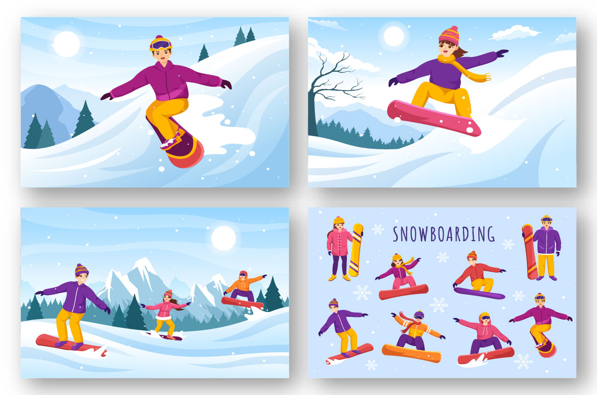 Snowboarding Illustration preview image.