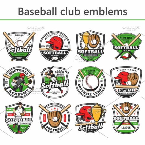 Softball, baseball club emblems.