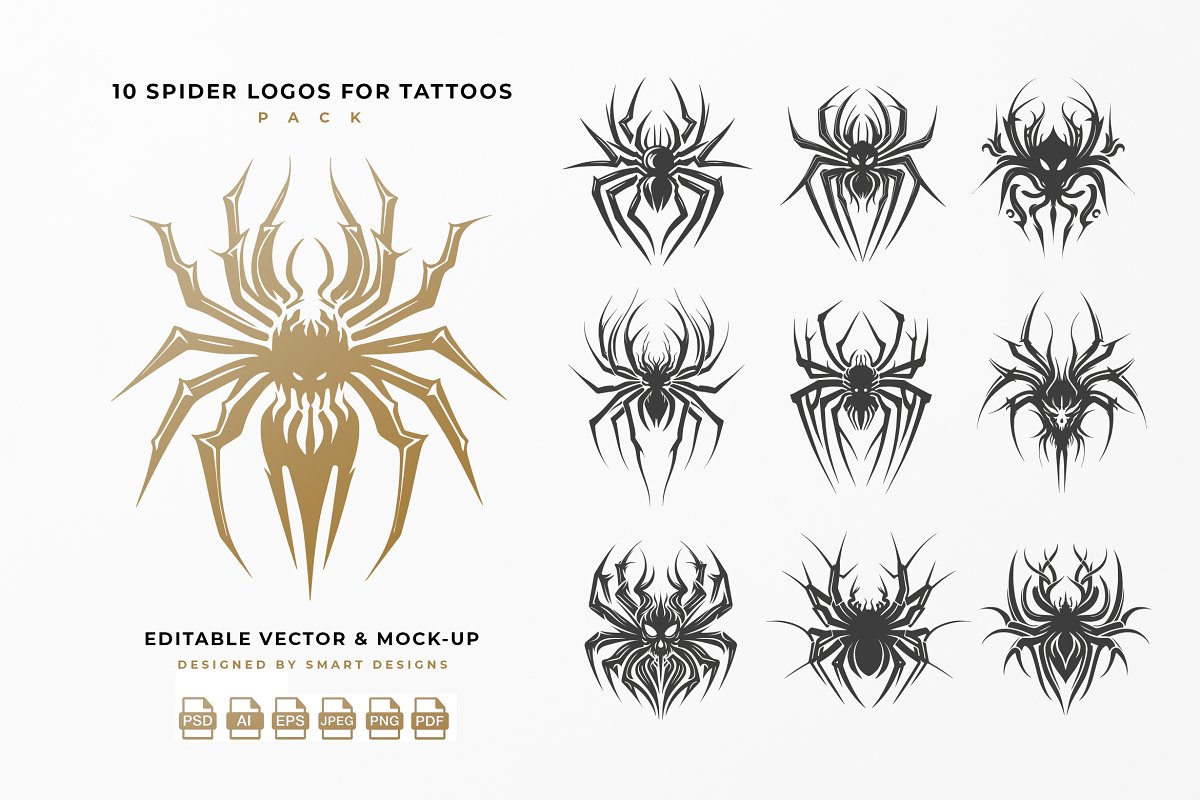 Cover image of Spider Logos for Tattoos Pack x10.