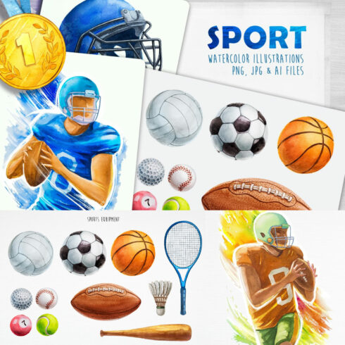 Sport. Watercolor illustrations.