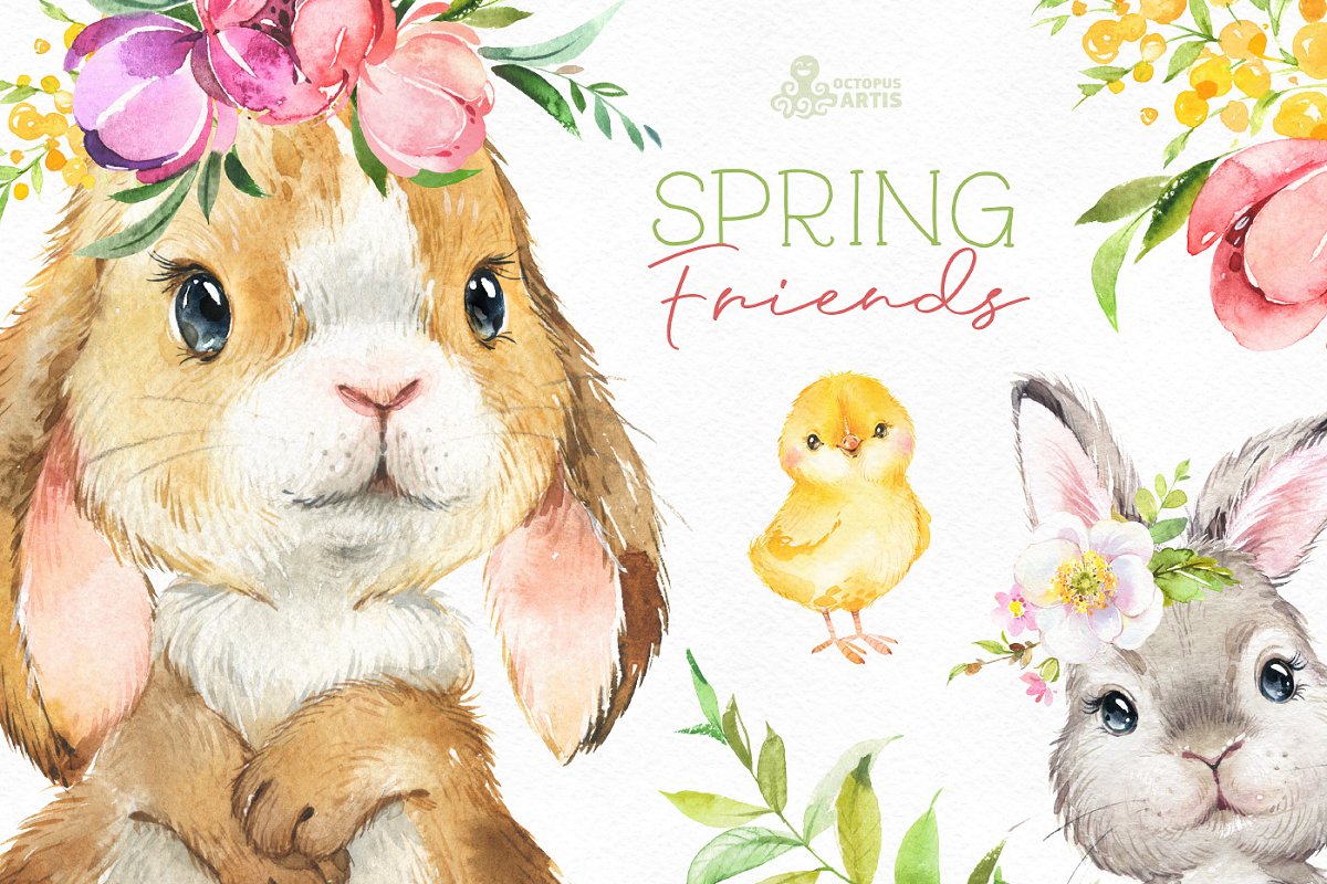 Cover image of Spring Friends. Watercolor Set.