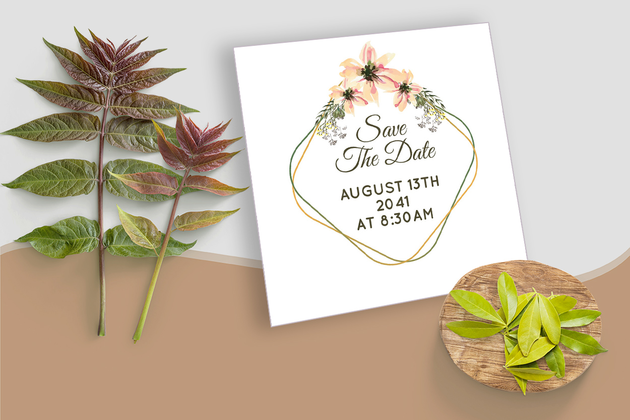 Wedding Card Frame with Pink Watercolor Flowers mockup example.