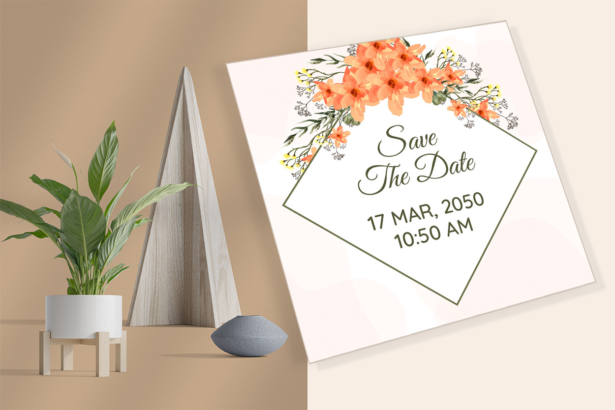 Image of gorgeous wedding card with floral design.