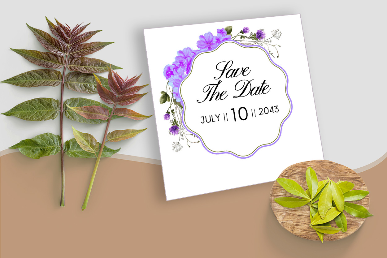 Square Wedding Invitation Card Watercolour Floral Background preview image.