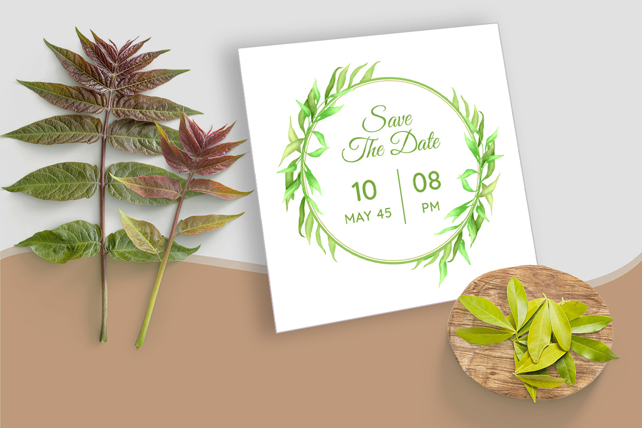 Wedding Invitation Card with Floral Leaf mockup example.