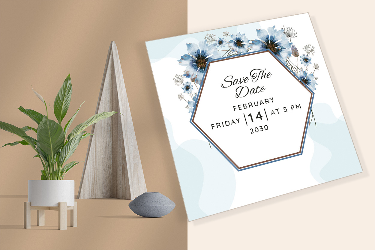 Blue Watercolor Florals Wedding Invitation Card Save the Date preview.