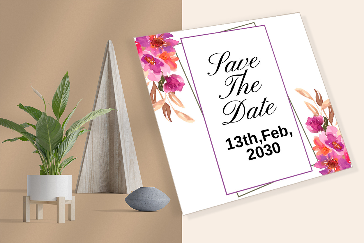 Image of colorful wedding invitation card with watercolor design