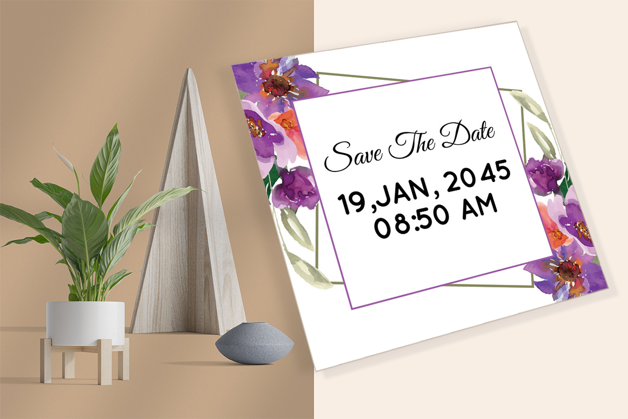 Wonderfull Florals Wedding Card Vector mockup example.