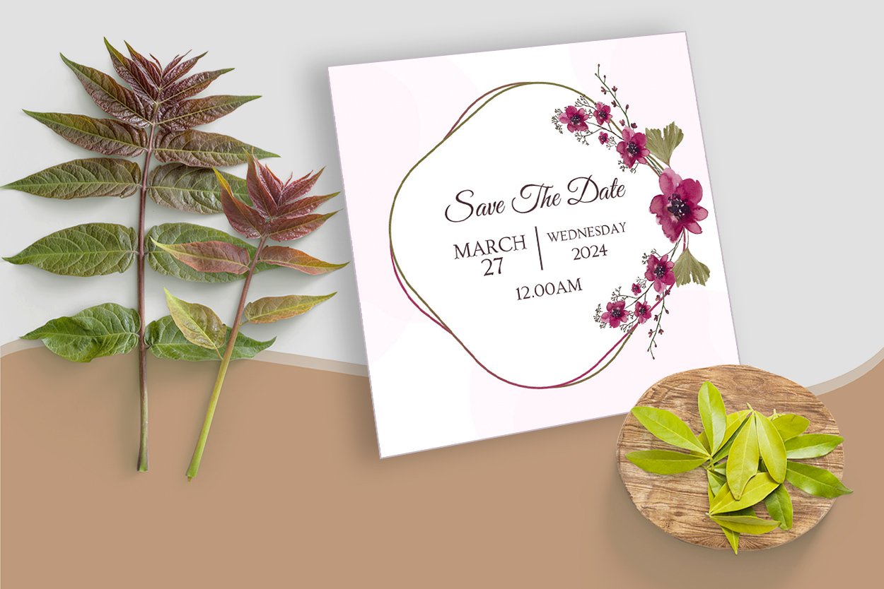 Floral Geometrical Frame Wedding Card for your events.