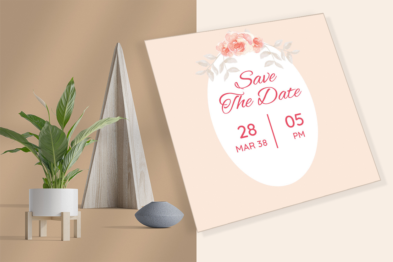 Image of irresistible wedding invitation with pink flowers.