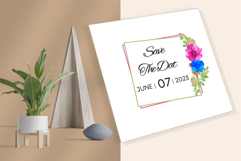 Wedding card with blue and pink floral - MasterBundles