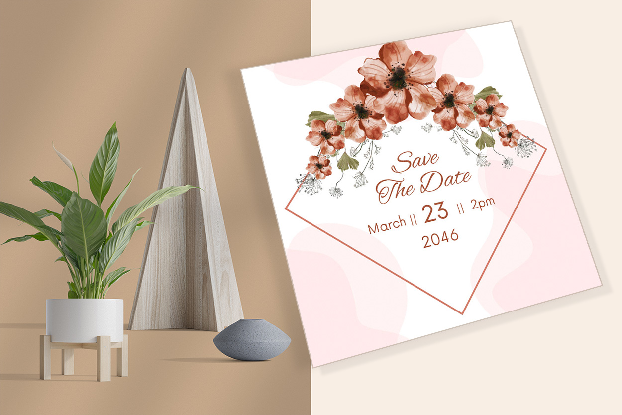 Watercolor Brown Florals Wedding Invitation Card Design preview image.