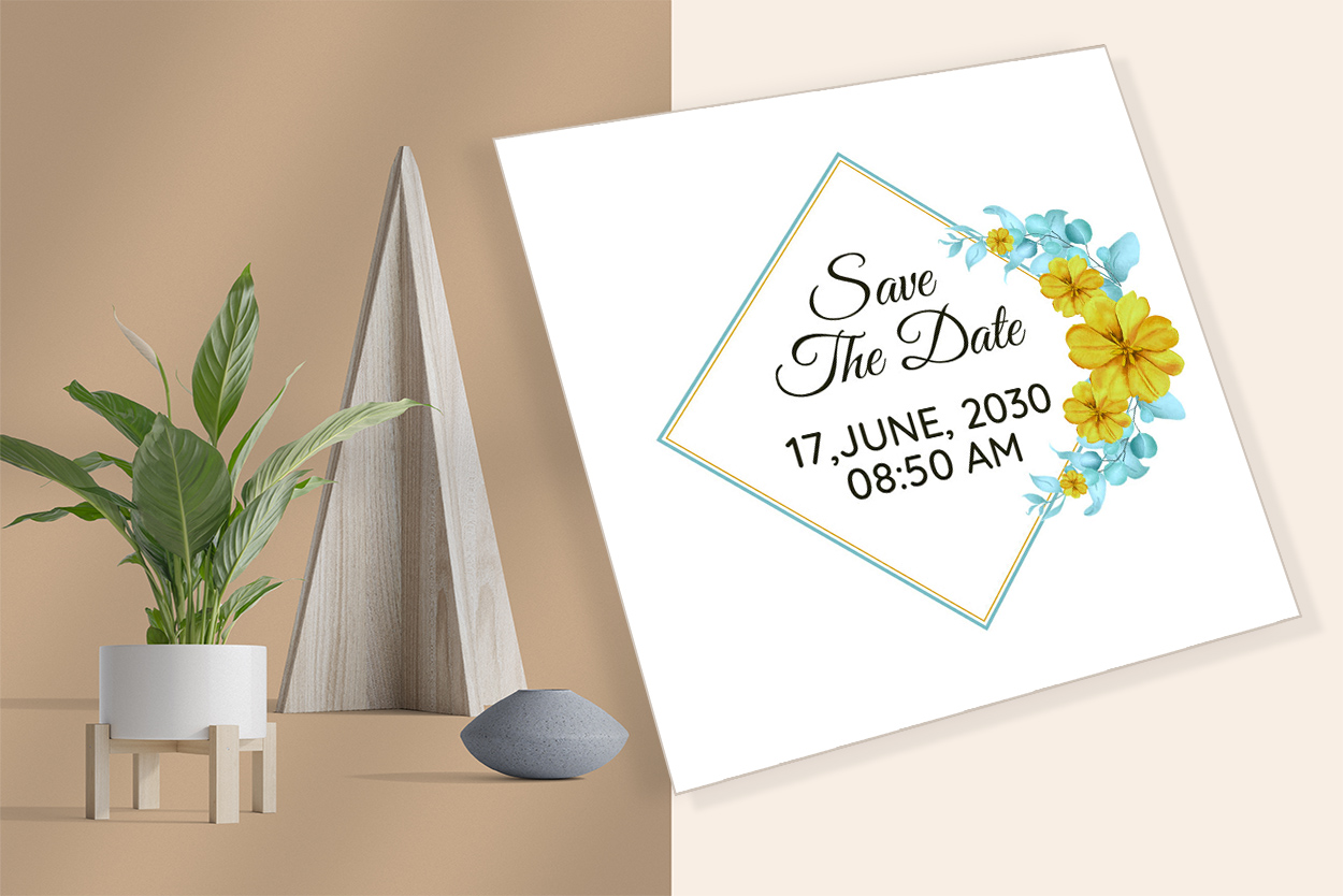 Green Floral Wedding Invitation Card mockup example.