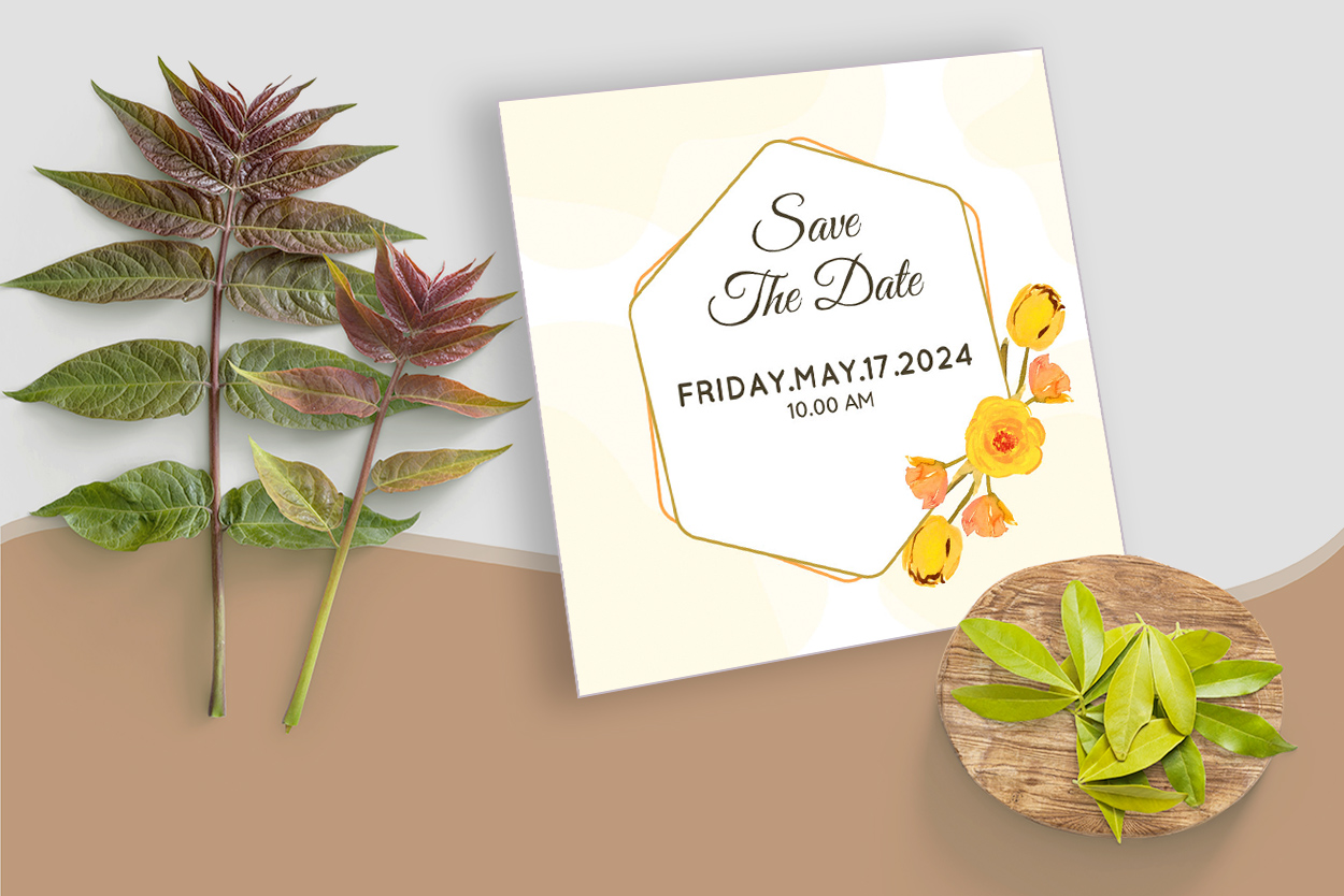 Floral Wedding Invitation Card Vector mockup example image.