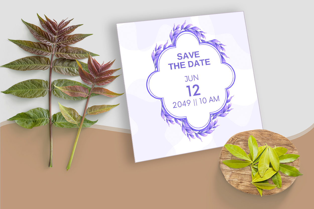 Mockup image with Florals Wedding Card Frame Geometric Shaped.