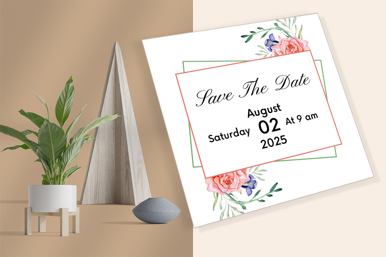 Image of elegant wedding invitation card with floral design