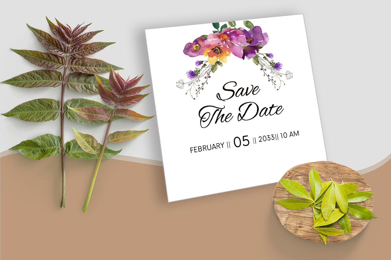 Beautiful bright flowers on a simple wedding invitation.