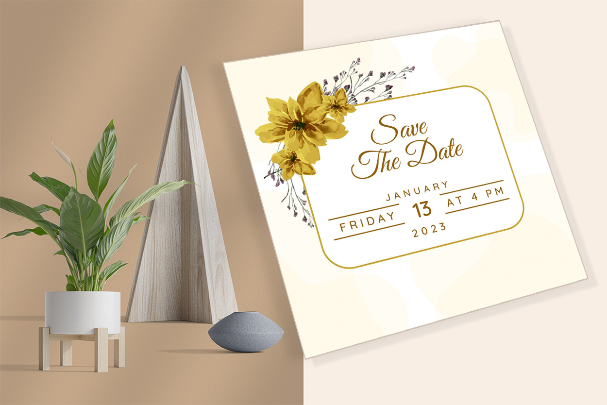 Image of irresistible wedding card with floral design.