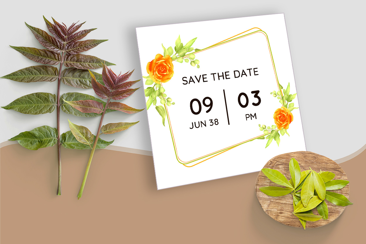 Wedding Ceremony Card with Yellow Floral mockup example preview.