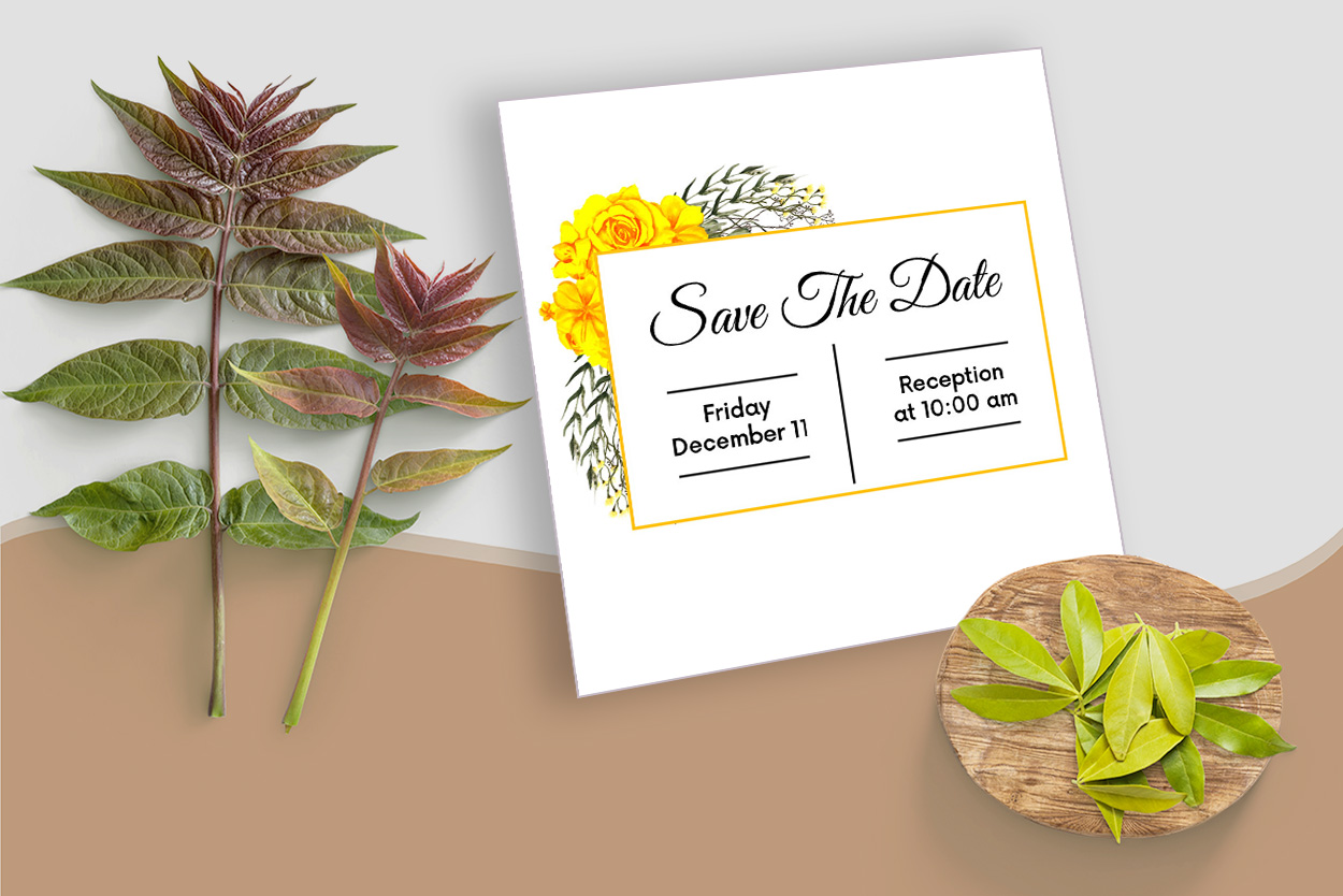 Wedding Card Yellow Rose Floral Design preview image.