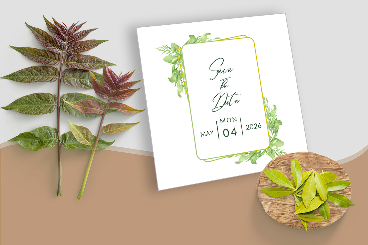 Beautiful Wedding Card with Leaf Design Save the Date preview.