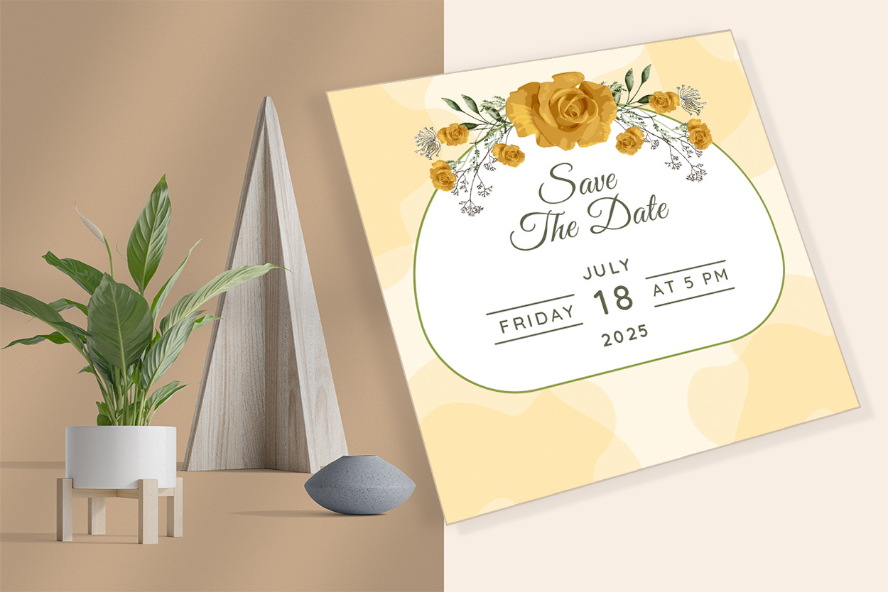 Image of enchanting wedding card with yellow roses.